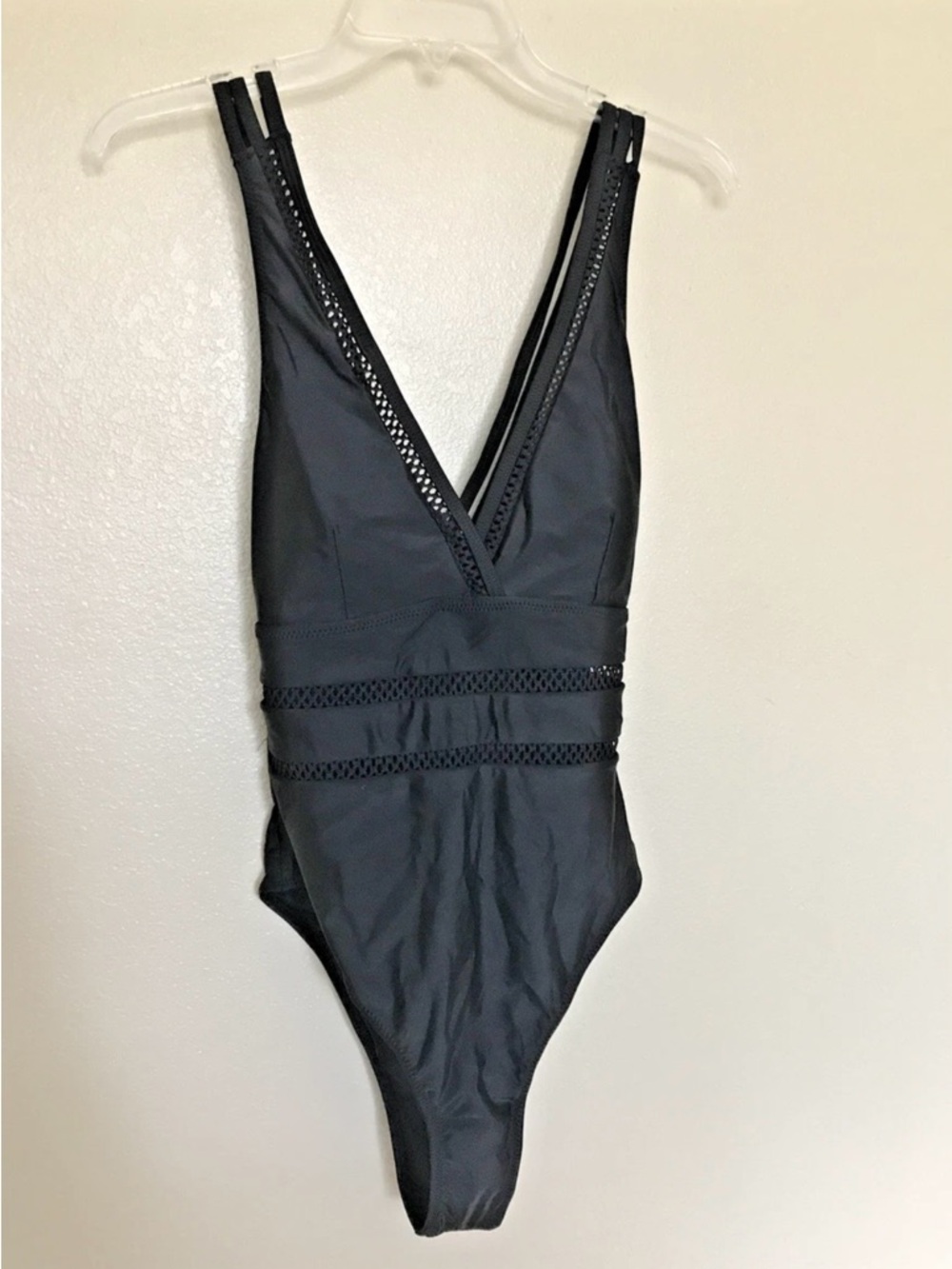 Women's Deep V One-Piece Swimsuit in Black